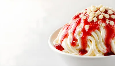 Spaghetti Ice Cream Dessert With Strawberry Sauce