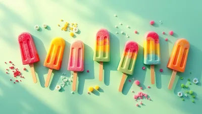 Colorful Popsicles Arranged On A Pastel Green Background