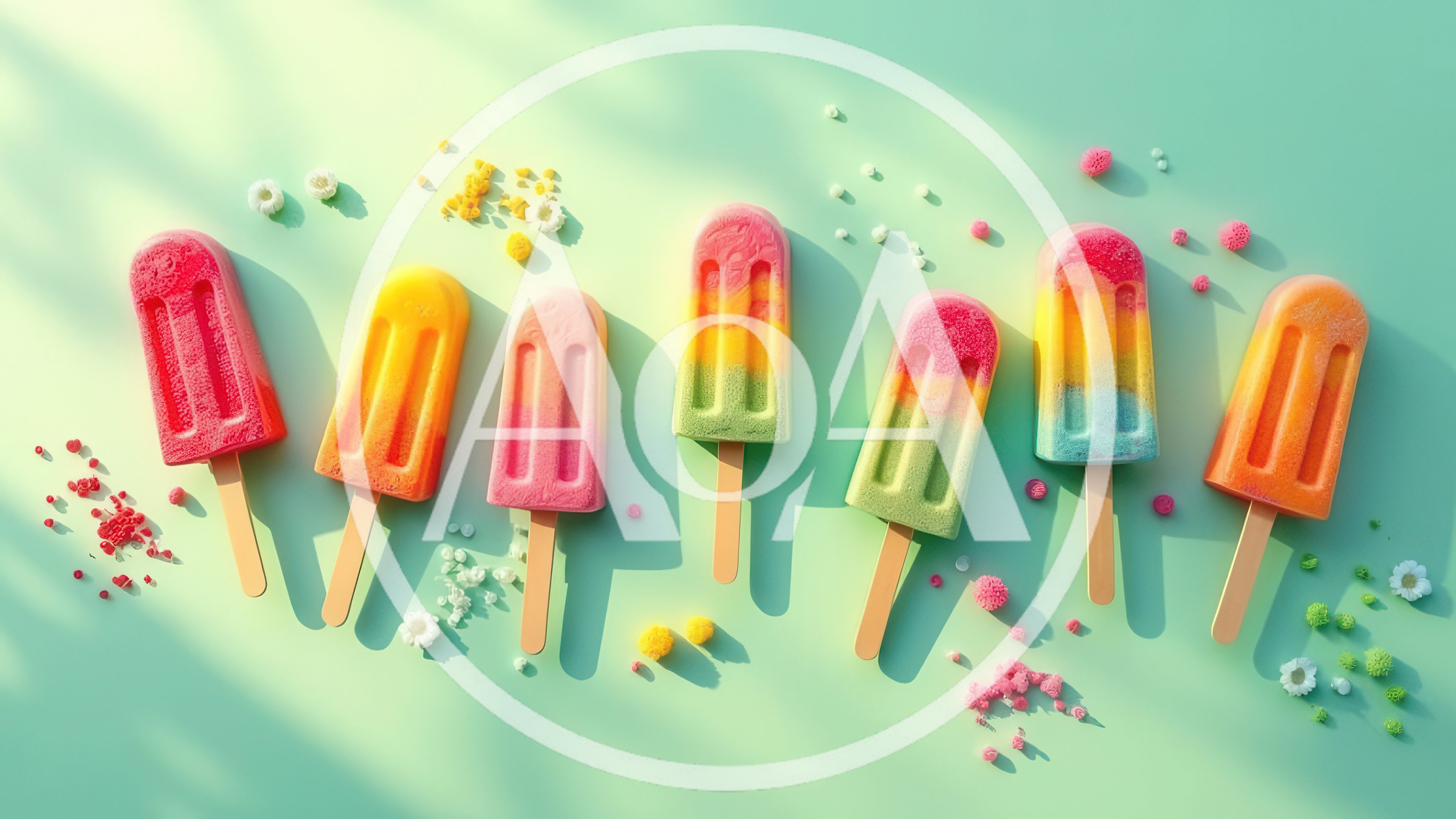 Colorful Popsicles Arranged On A Pastel Green Background