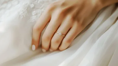 Close Up Of A Bride Wearing A Diamond Ring