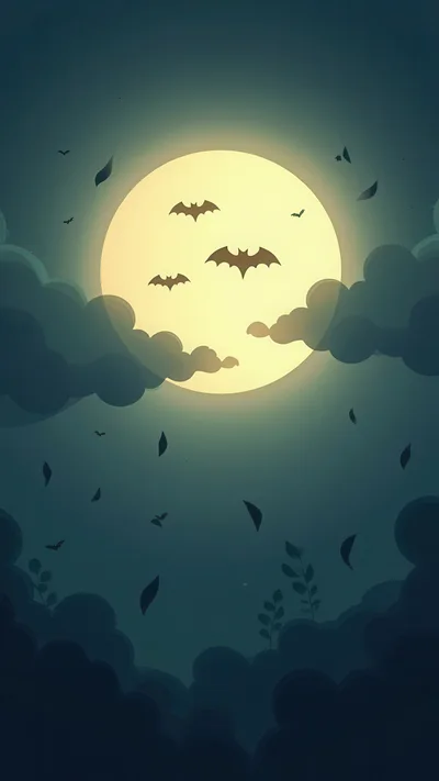 Full Moon Night Sky With Flying Bats