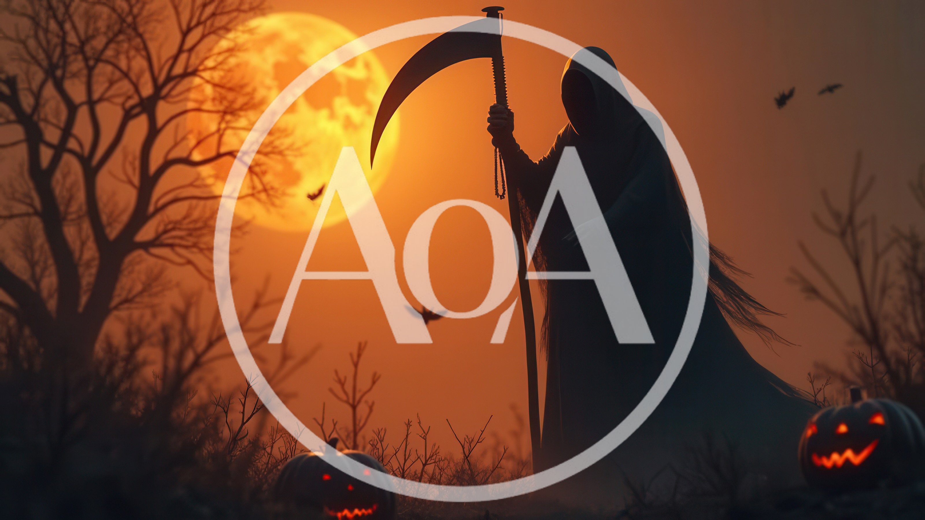 Grim Reaper Silhouette With Scythe Under Full Moon
