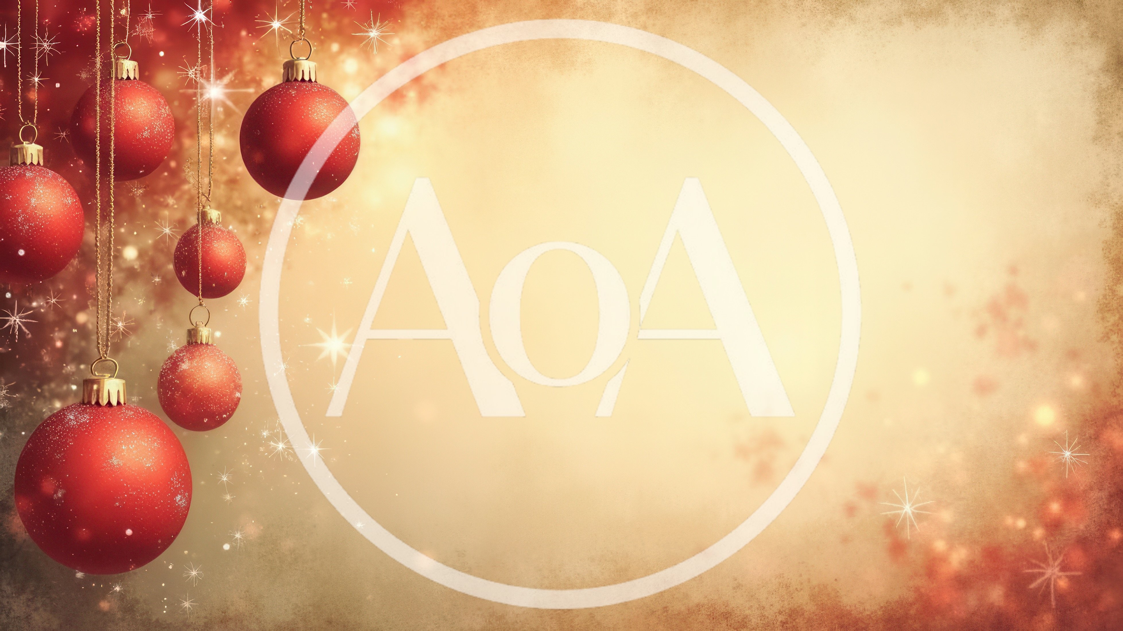 Red Christmas Ornaments Hanging Against A Golden Background