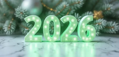 Lighted 2026 New Year Numbers On Marble Surface