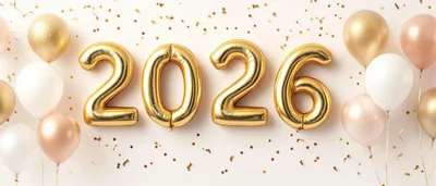 Gold Foil Balloons Displaying The Year 2026