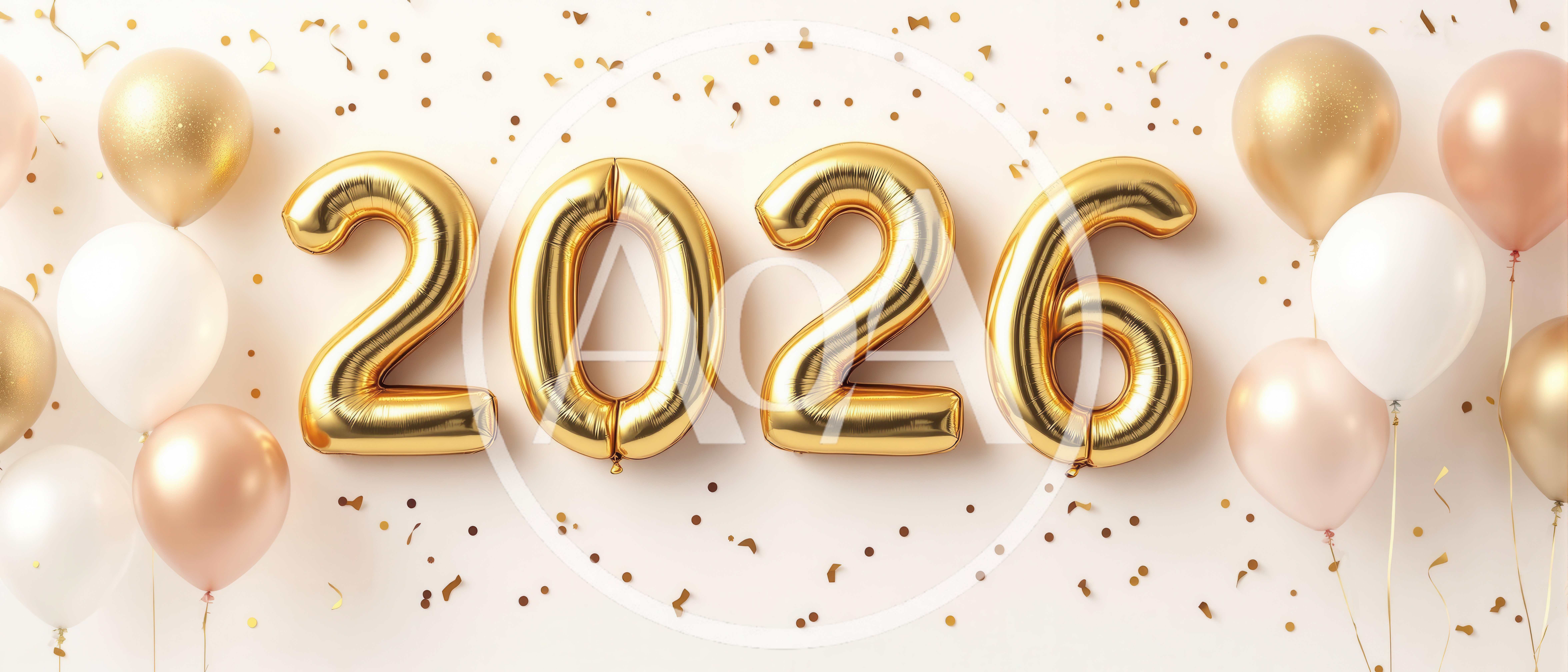 Gold Foil Balloons Displaying The Year 2026