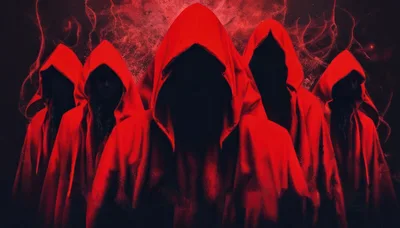 Five Mysterious Figures In Red Hooded Robes