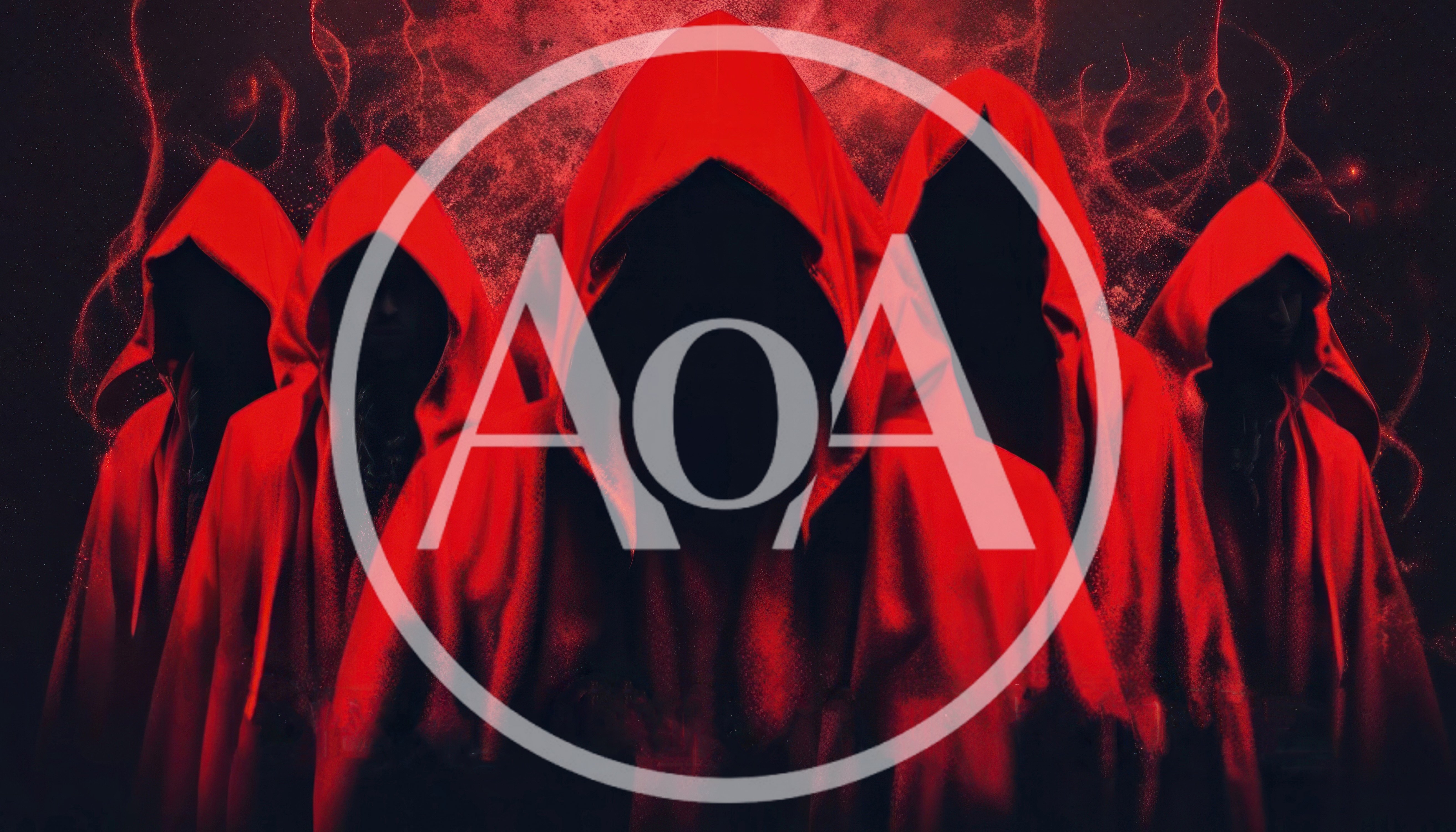 Five Mysterious Figures In Red Hooded Robes