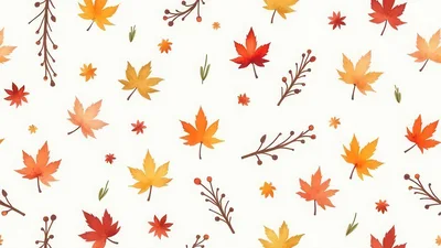 Seamless Pattern Of Watercolor Autumn Leaves And Berries