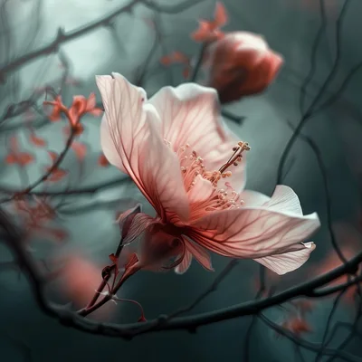 Soft Pink Flower Blooming on a Branch