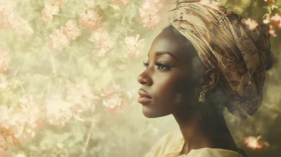 Portrait Of A Beautiful Woman Wearing A Headwrap