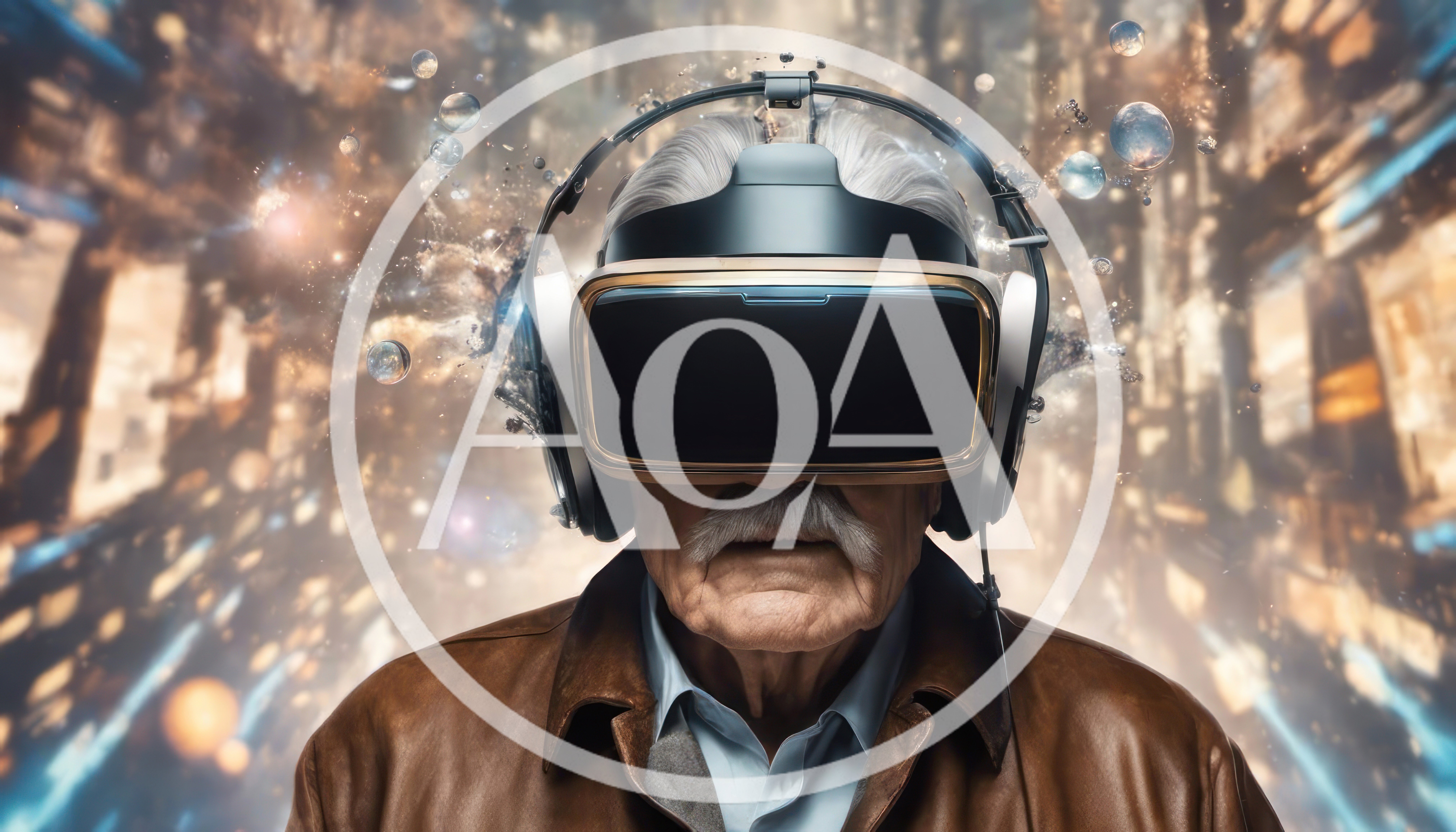 Elderly Man Wearing Futuristic Virtual Reality Headset