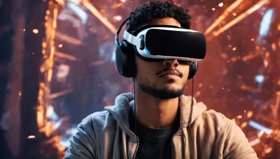 Young Man Wearing Virtual Reality Headset And Headphones