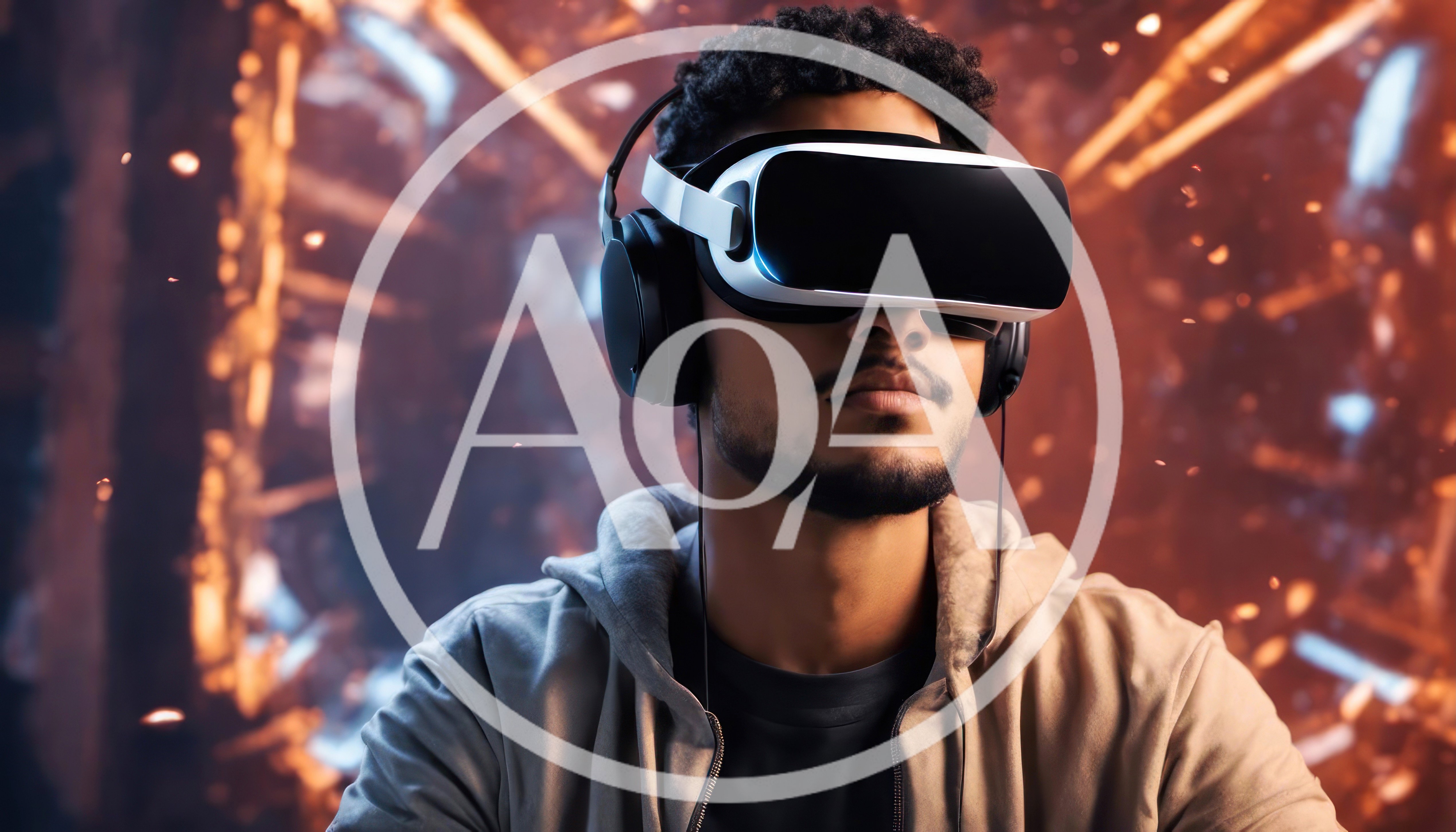 Young Man Wearing Virtual Reality Headset And Headphones