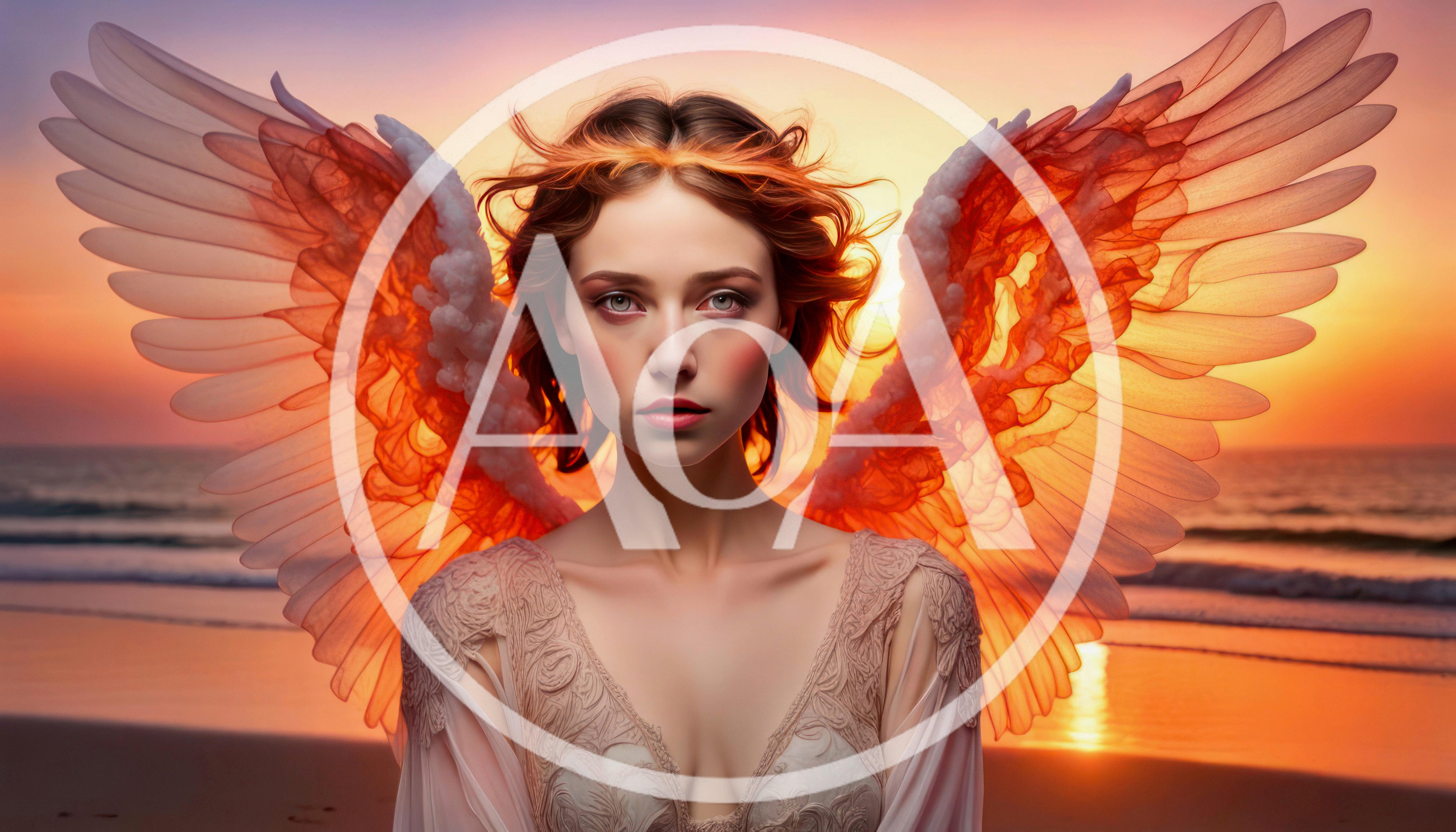 Ethereal Angel With Glowing Wings At Sunset Beach