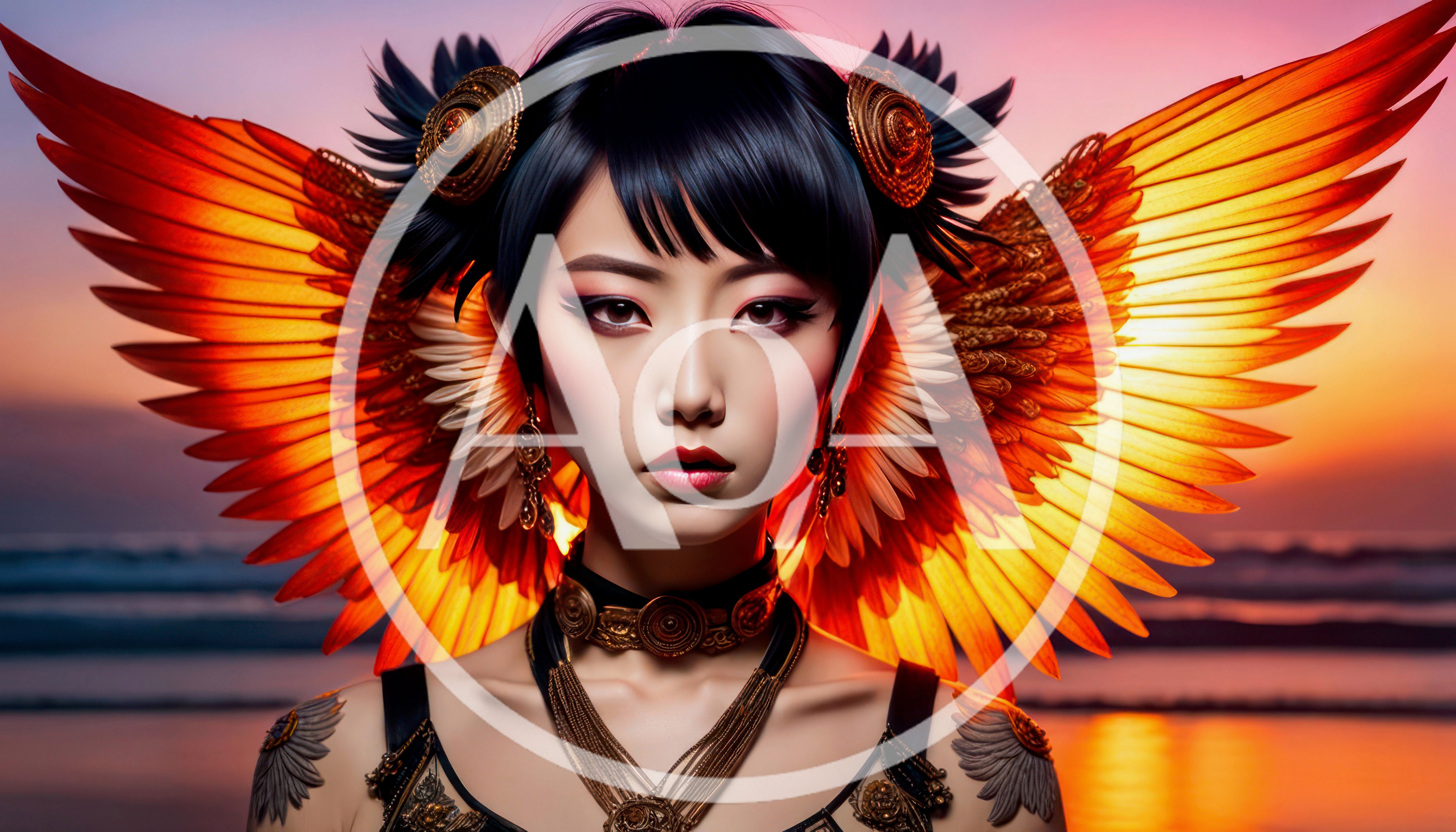 Portrait Of A Mythical Phoenix Goddess At Sunset