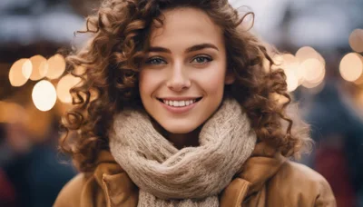 Portrait Of A Smiling Young Woman With Curly Hair