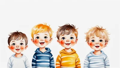 Four Happy Young Boys Standing Together
