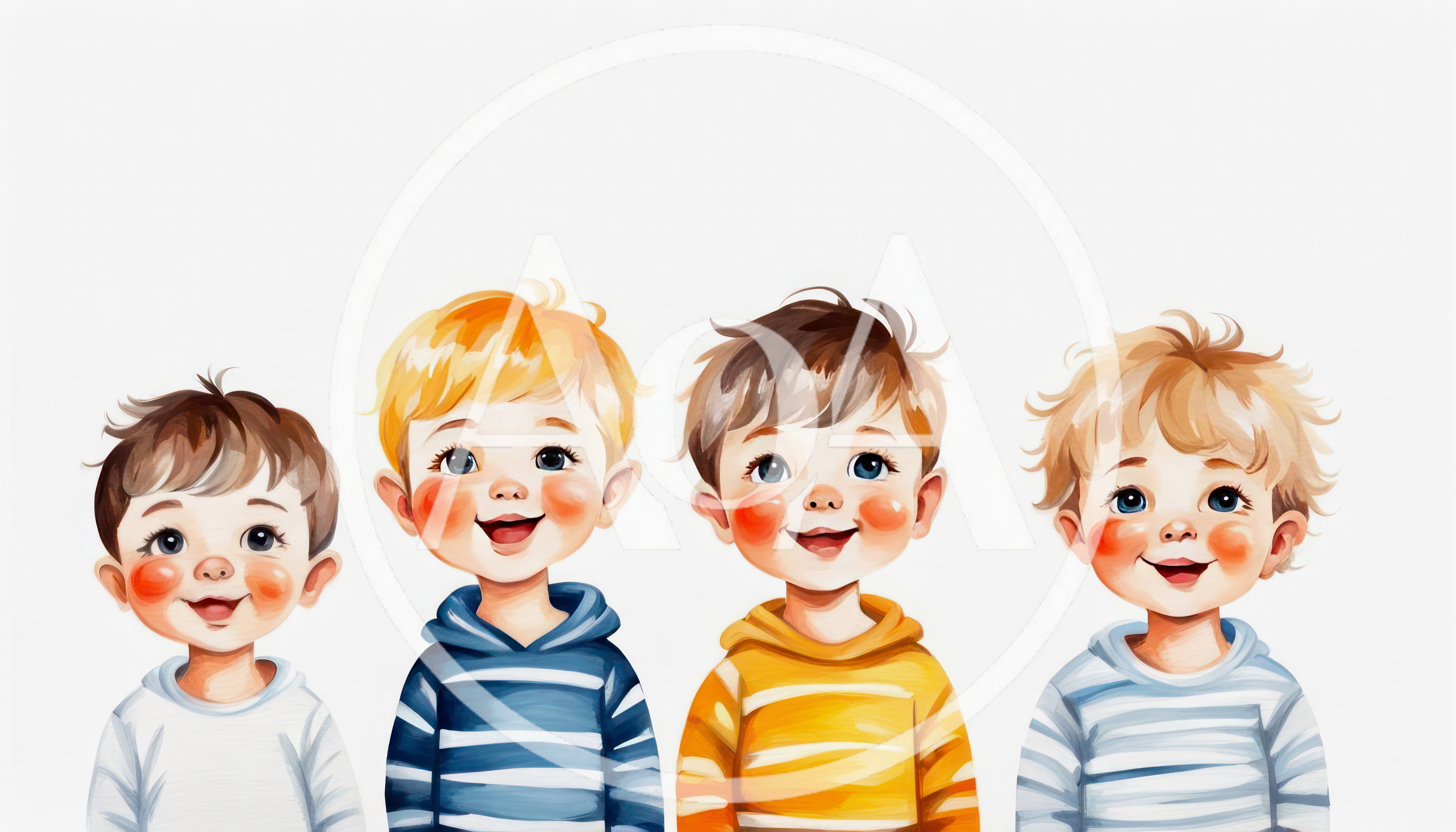 Four Happy Young Boys Standing Together