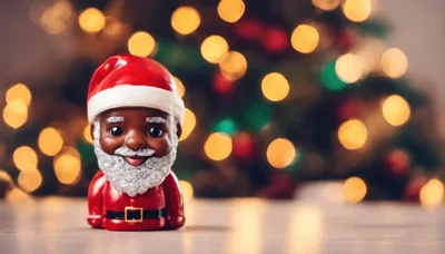 Small Santa Claus Figurine With Christmas Tree Bokeh Background