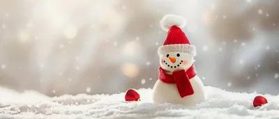 Small Snowman Figurine With Red Scarf And Hat