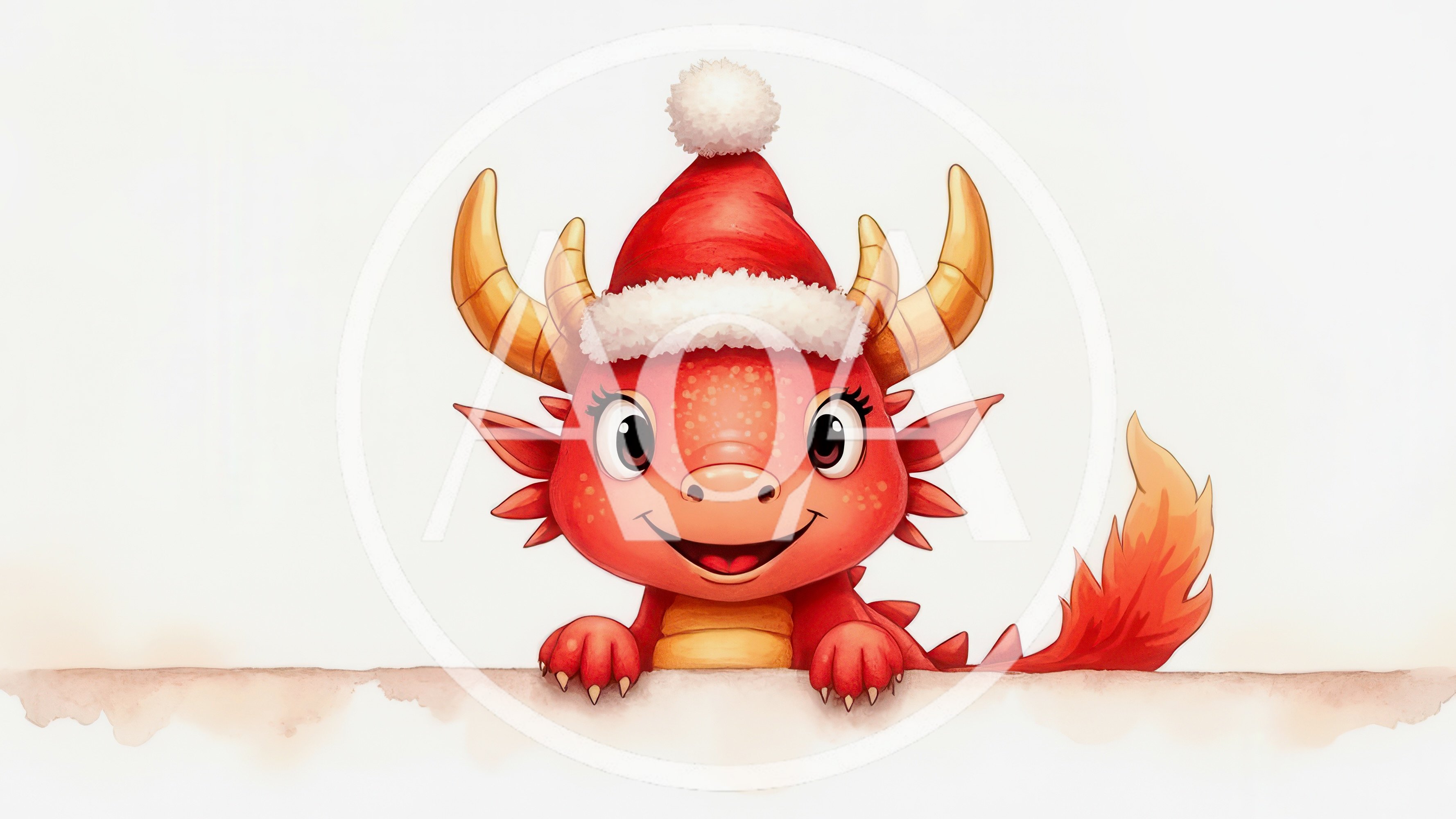 Cute Red Dragon Wearing A Christmas Santa Hat