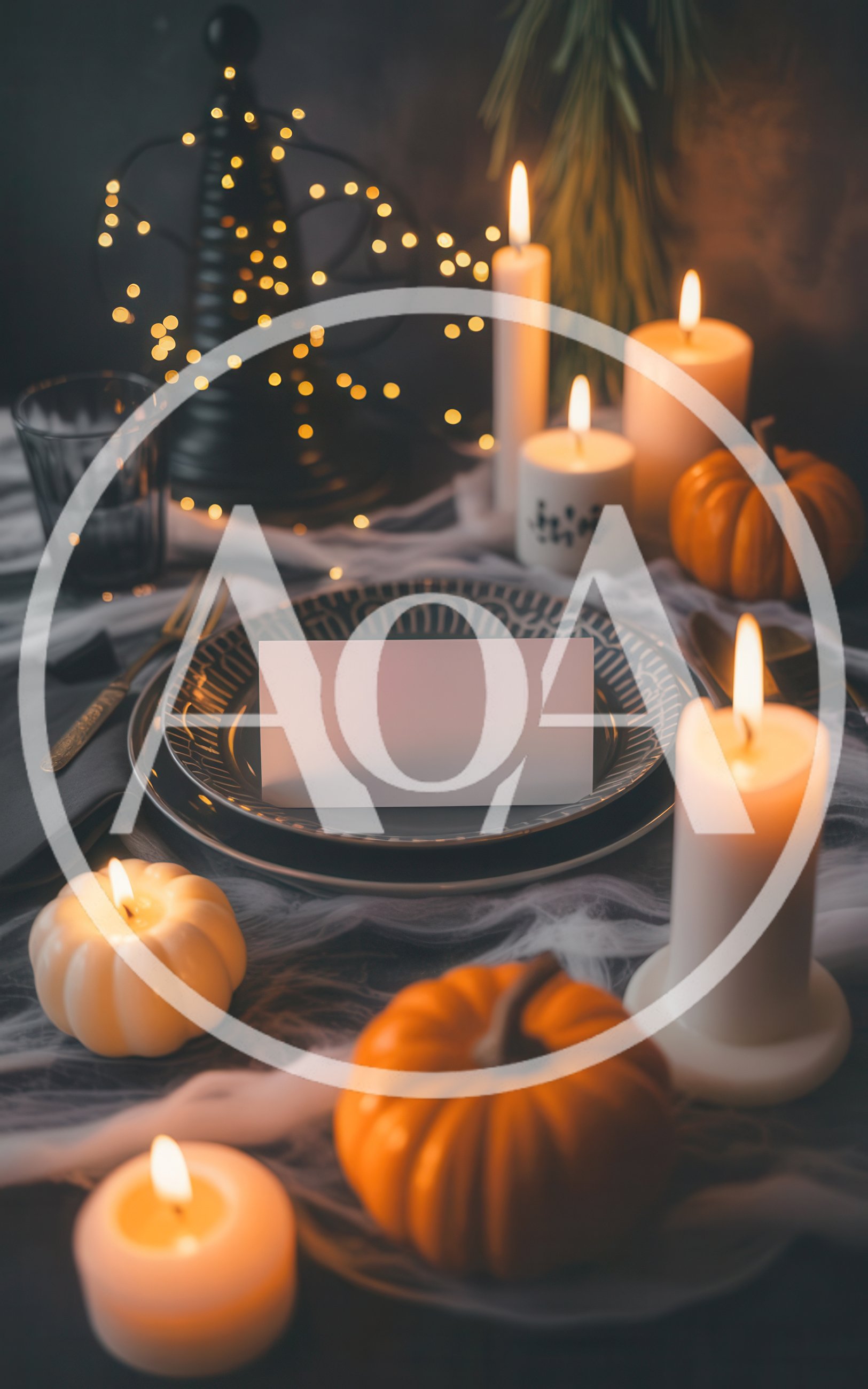 Elegant Halloween Table Setting With Candles And Pumpkins