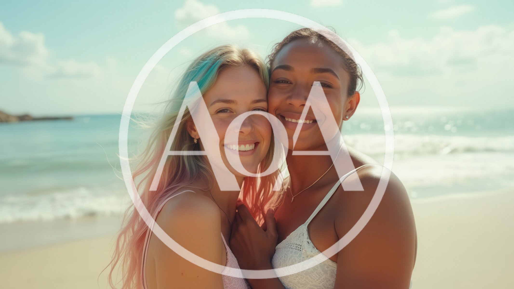 Two Diverse Women Smiling Together on a Sunny Beach