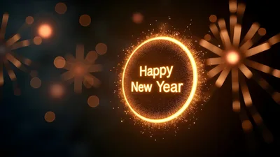 Glowing Happy New Year Text With Fireworks