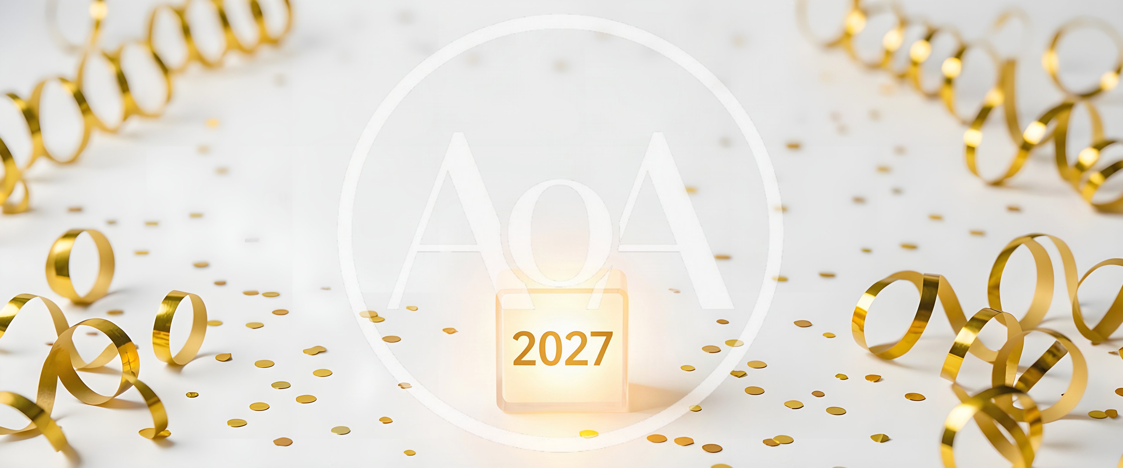 Glowing 2027 Cube With Gold Confetti And Ribbons