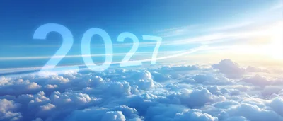 Glowing 2027 Text Floating Above Clouds