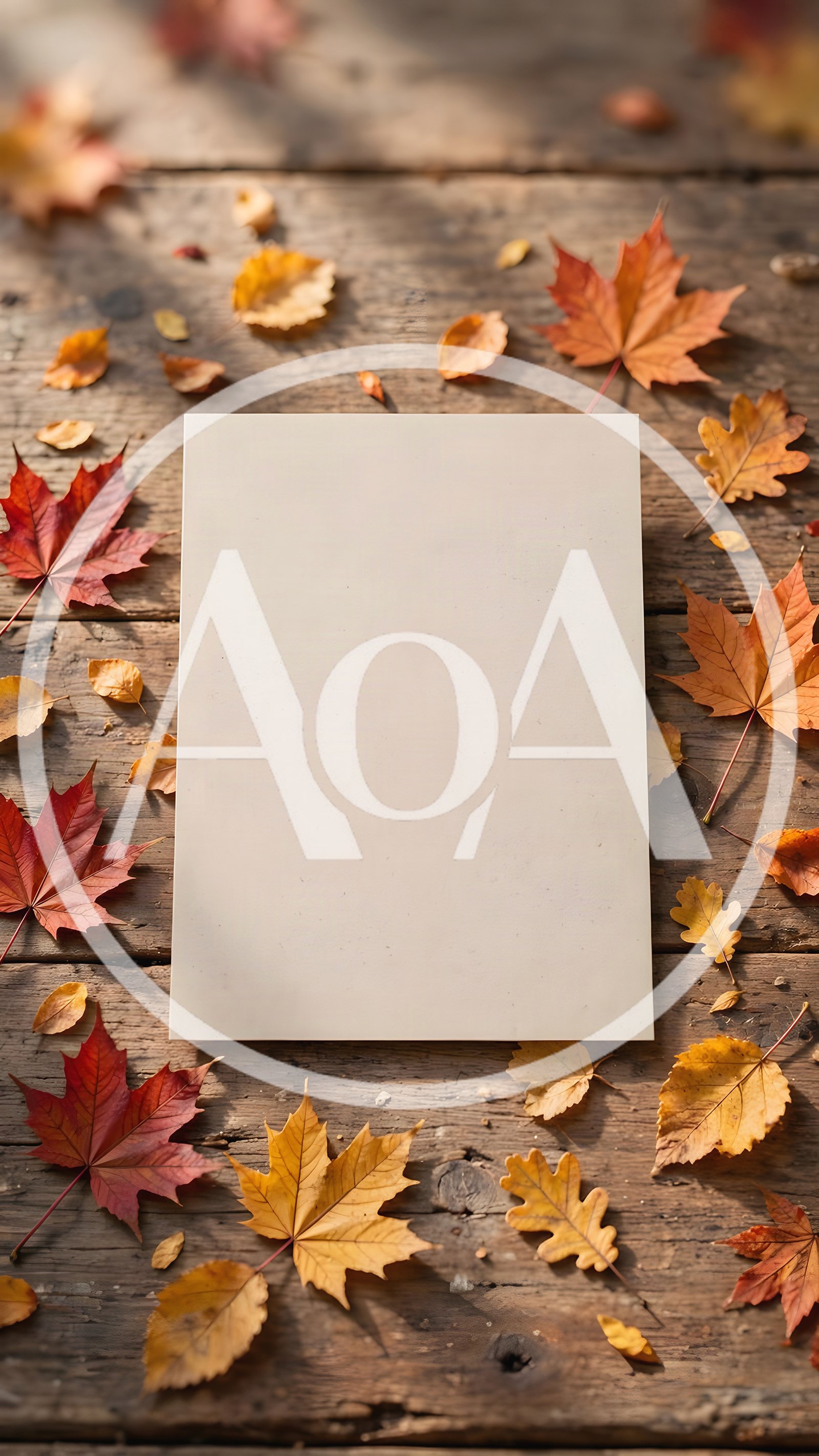 Blank Paper Sheet Surrounded By Autumn Leaves On Wood