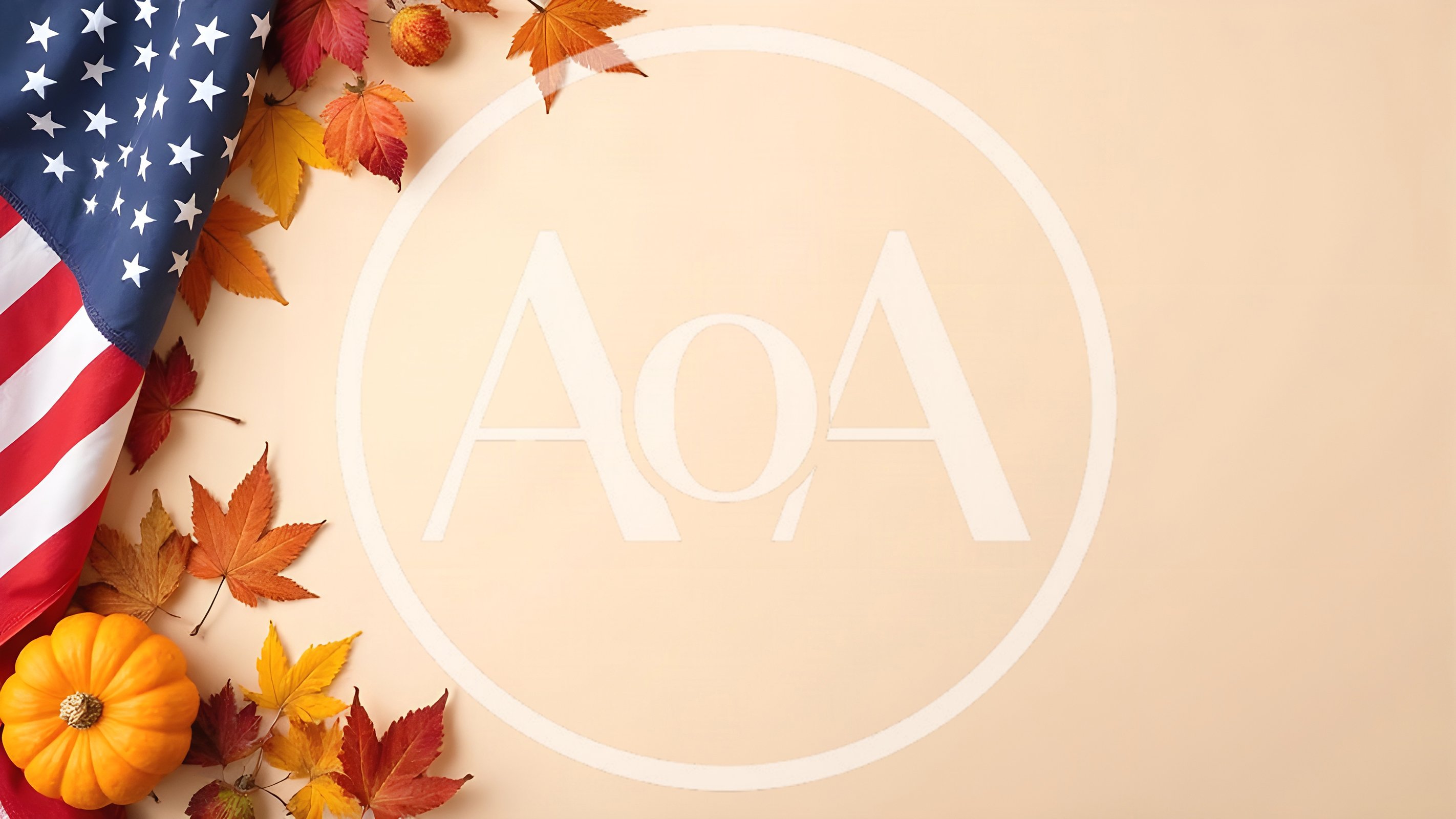 American Flag And Autumn Leaves With Pumpkin