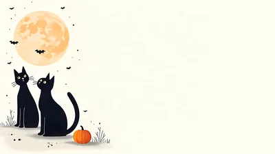 Two Black Cats Sitting Under A Full Moon