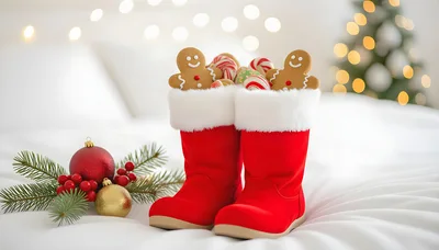 Christmas Stocking Boots Filled With Gingerbread Cookies