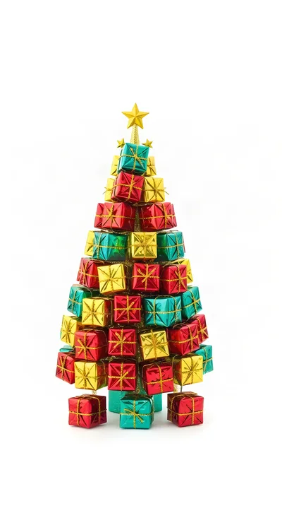 Christmas Tree Made Of Wrapped Gift Boxes