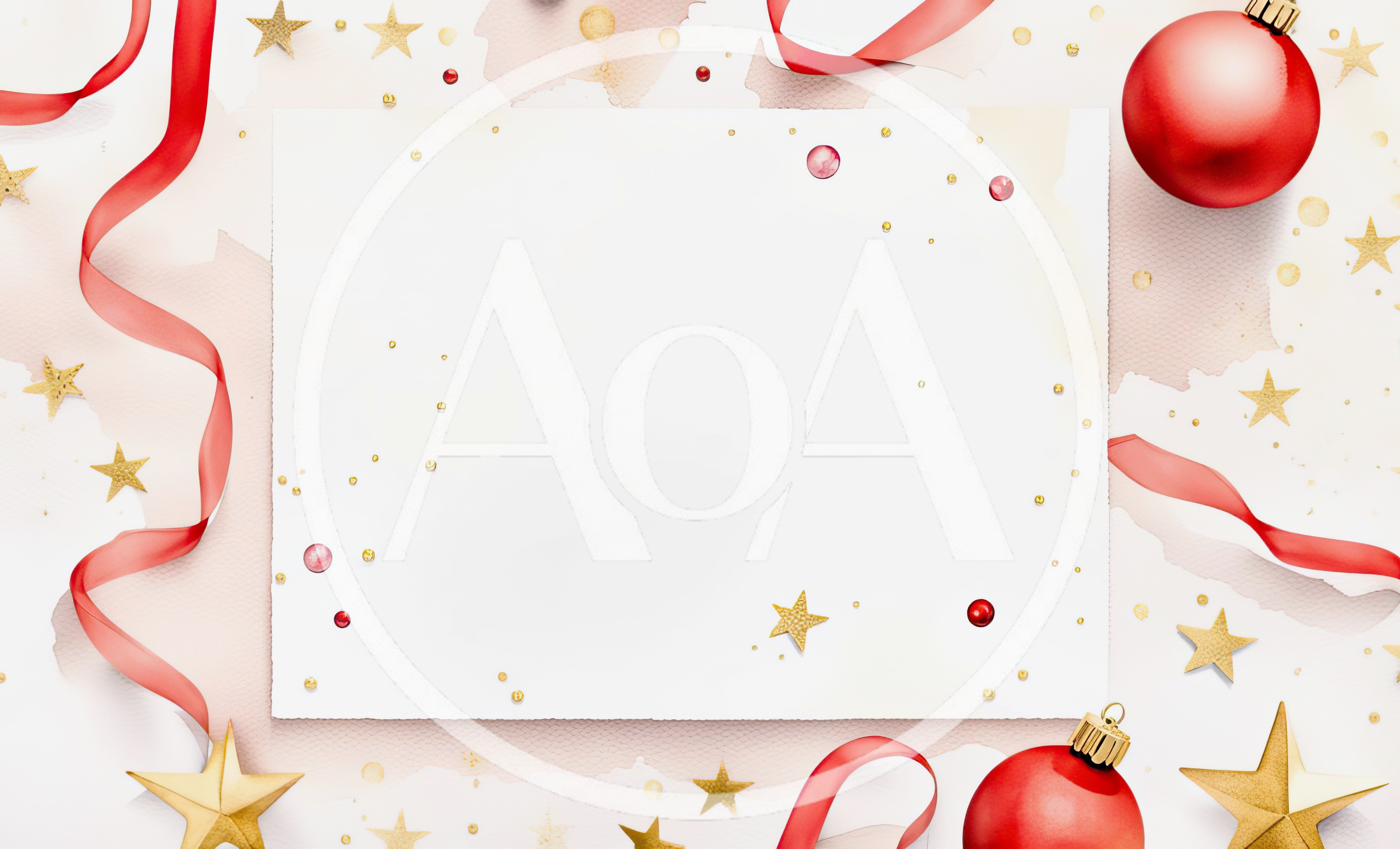 Christmas Greeting Card Mockup With Red Ornaments And Ribbons