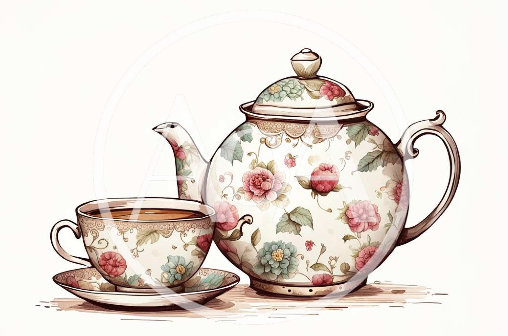 Vintage Floral Teapot And Teacup Set