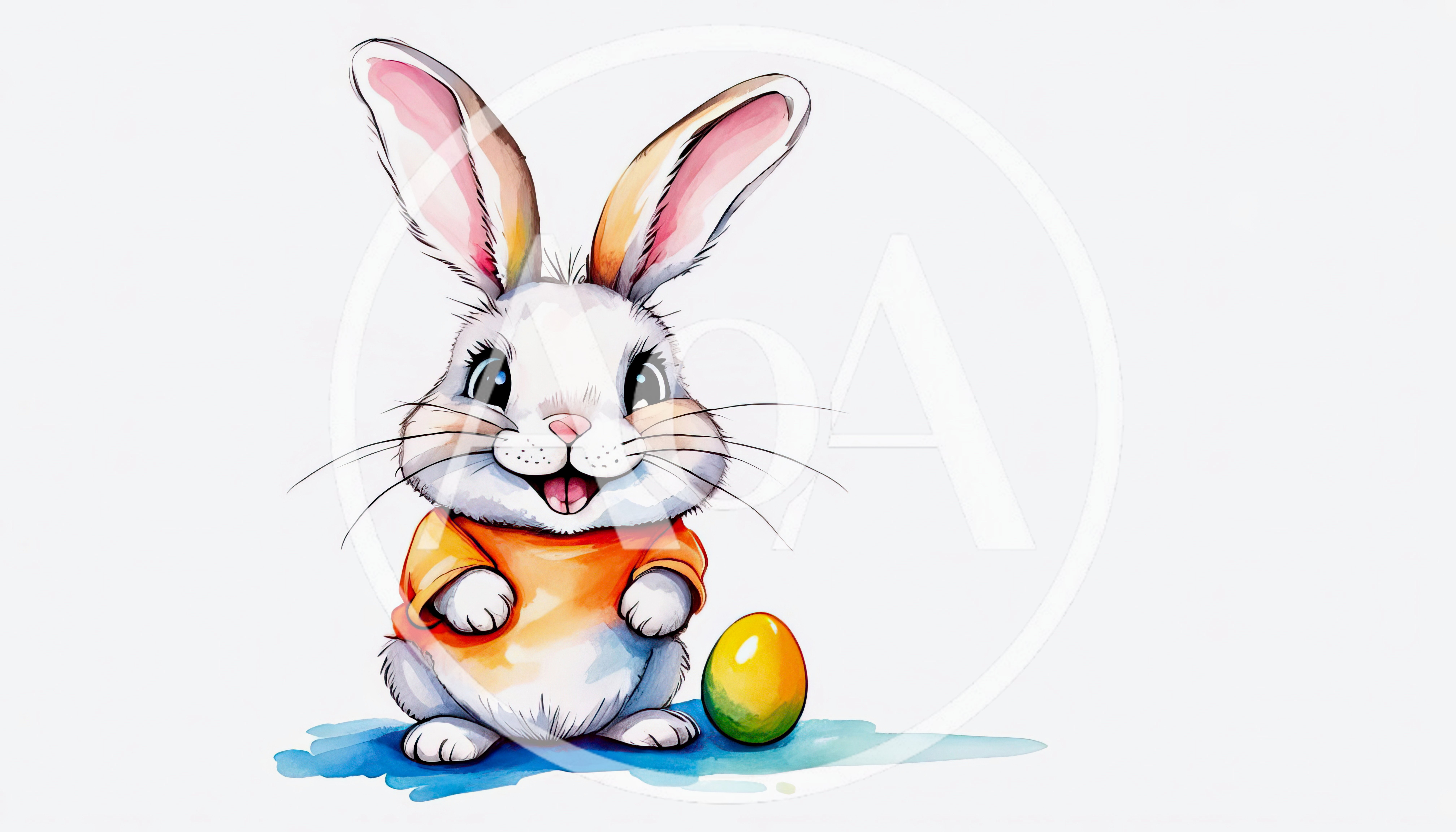 Cute Cartoon Easter Bunny Wearing An Orange Shirt