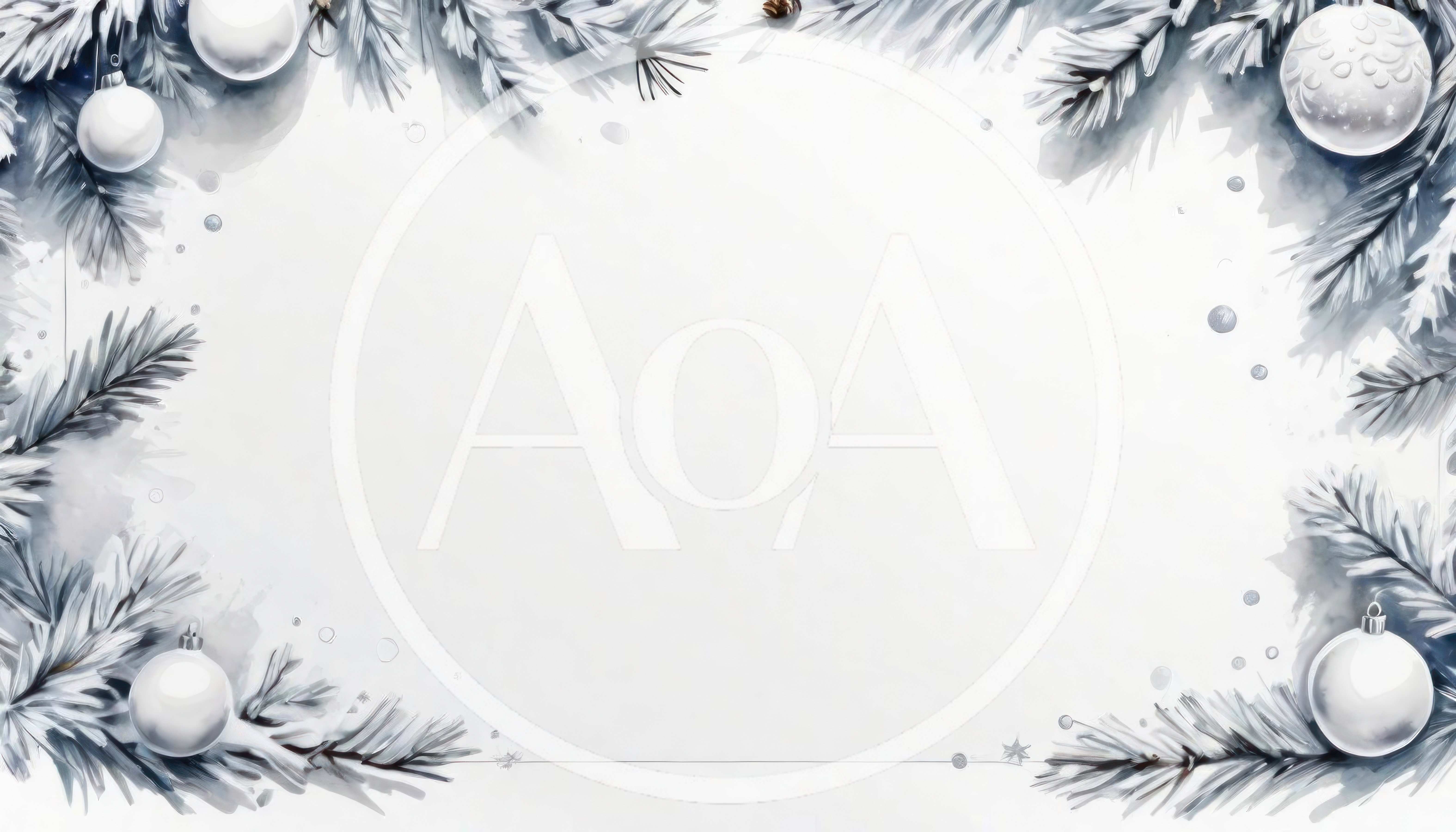 Christmas Holiday Frame With White Ornaments And Pine Branches