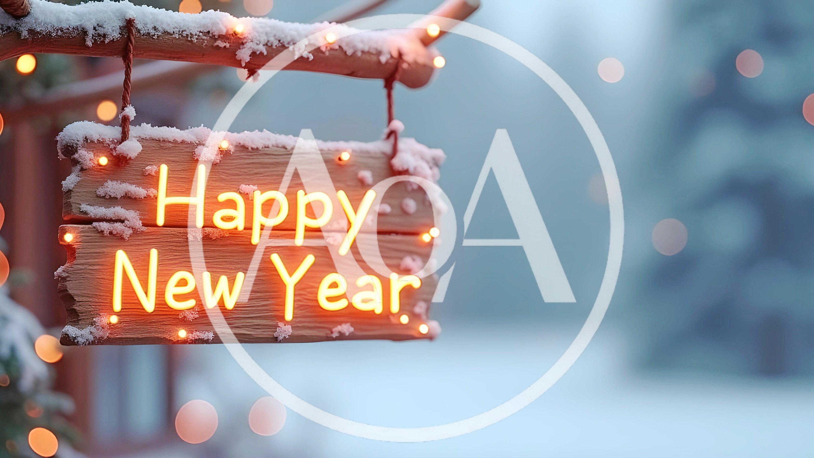 Glowing Happy New Year Sign Hanging Outdoors