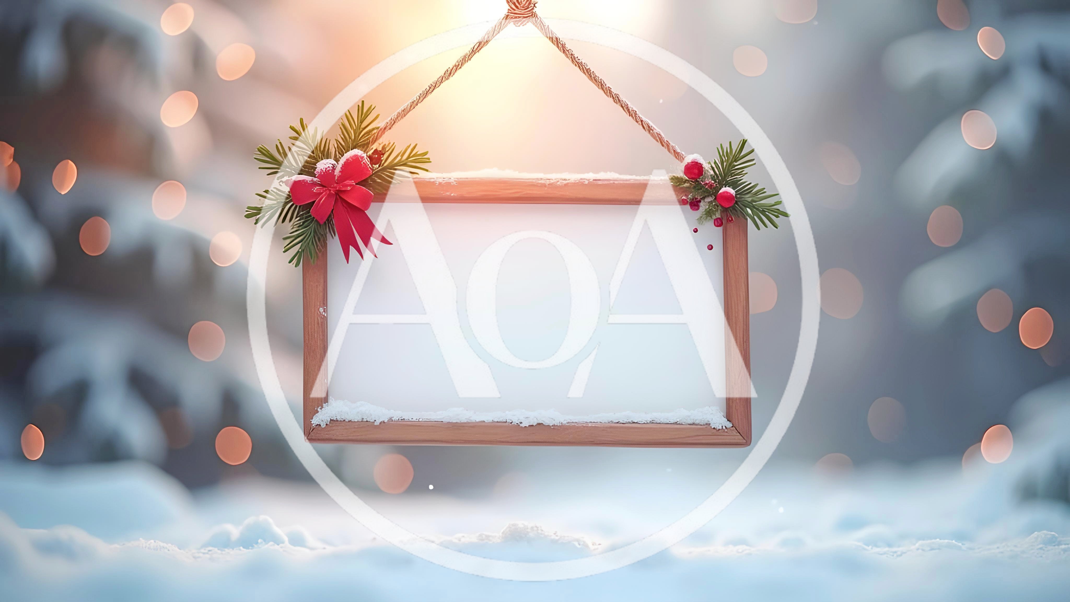 Blank Wooden Christmas Sign Hanging In Snowy Forest