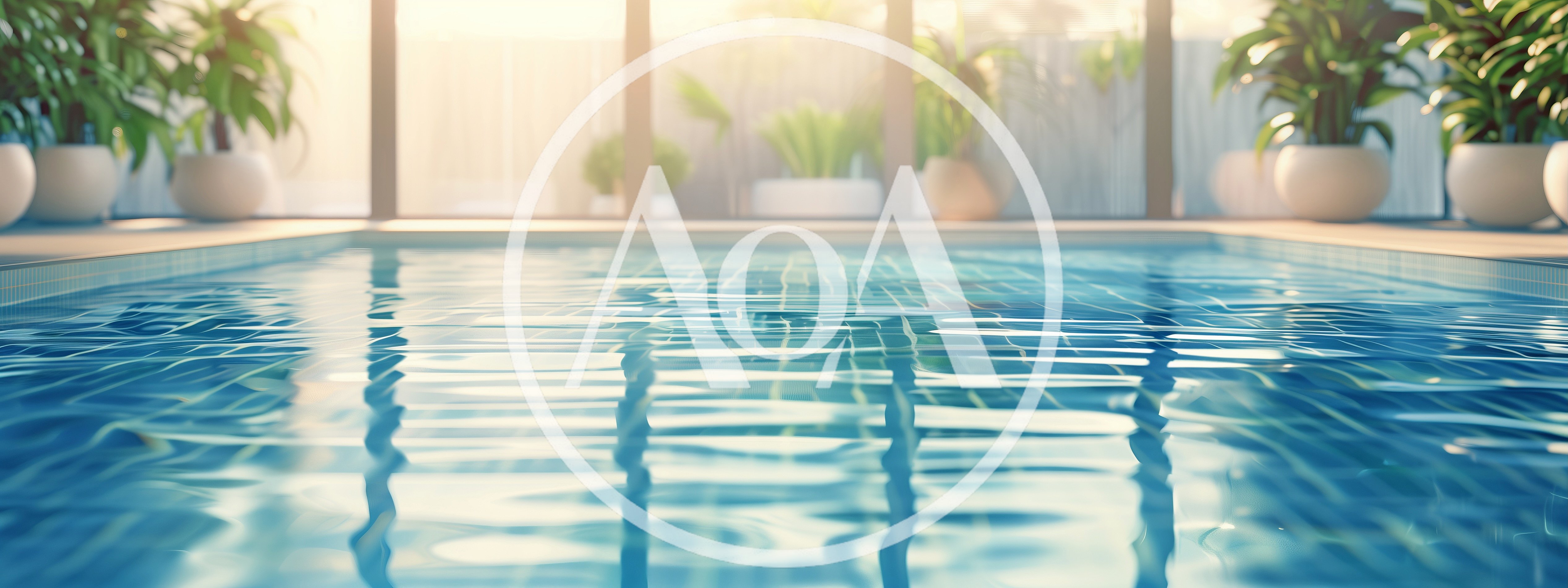 Indoor Swimming Pool With Potted Plants And Sunlight