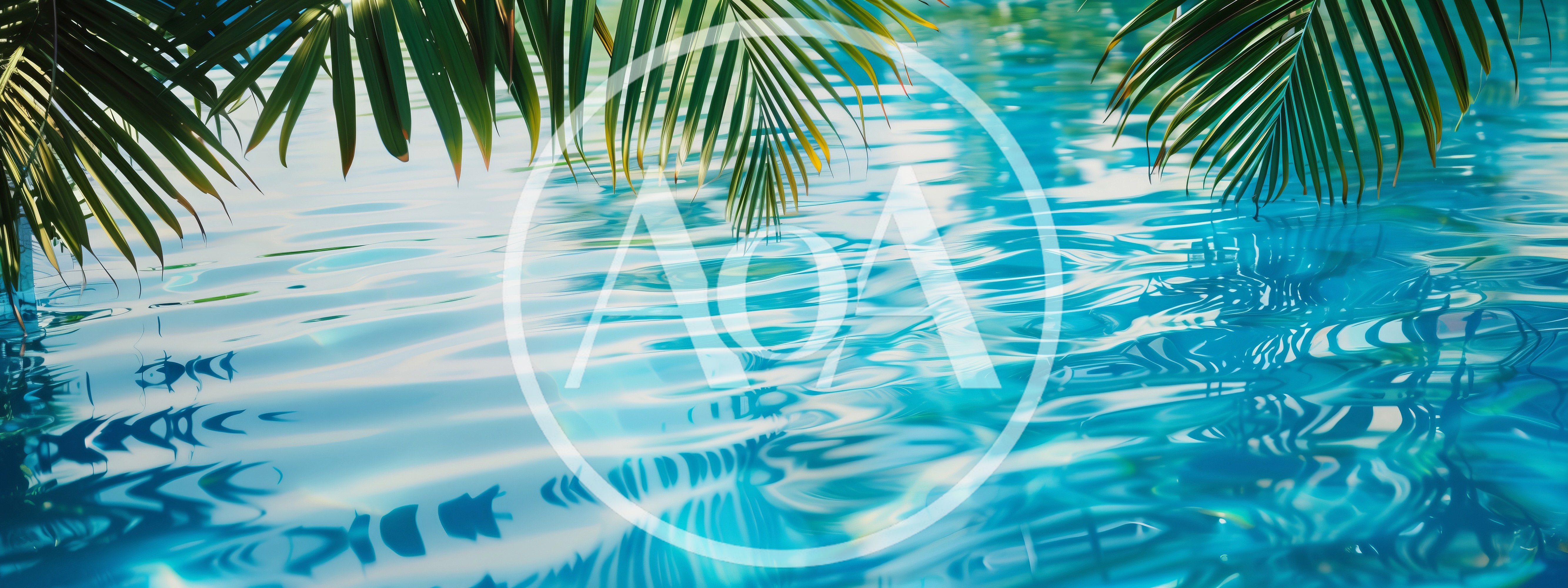 Palm Fronds Overhanging Rippling Blue Swimming Pool Water
