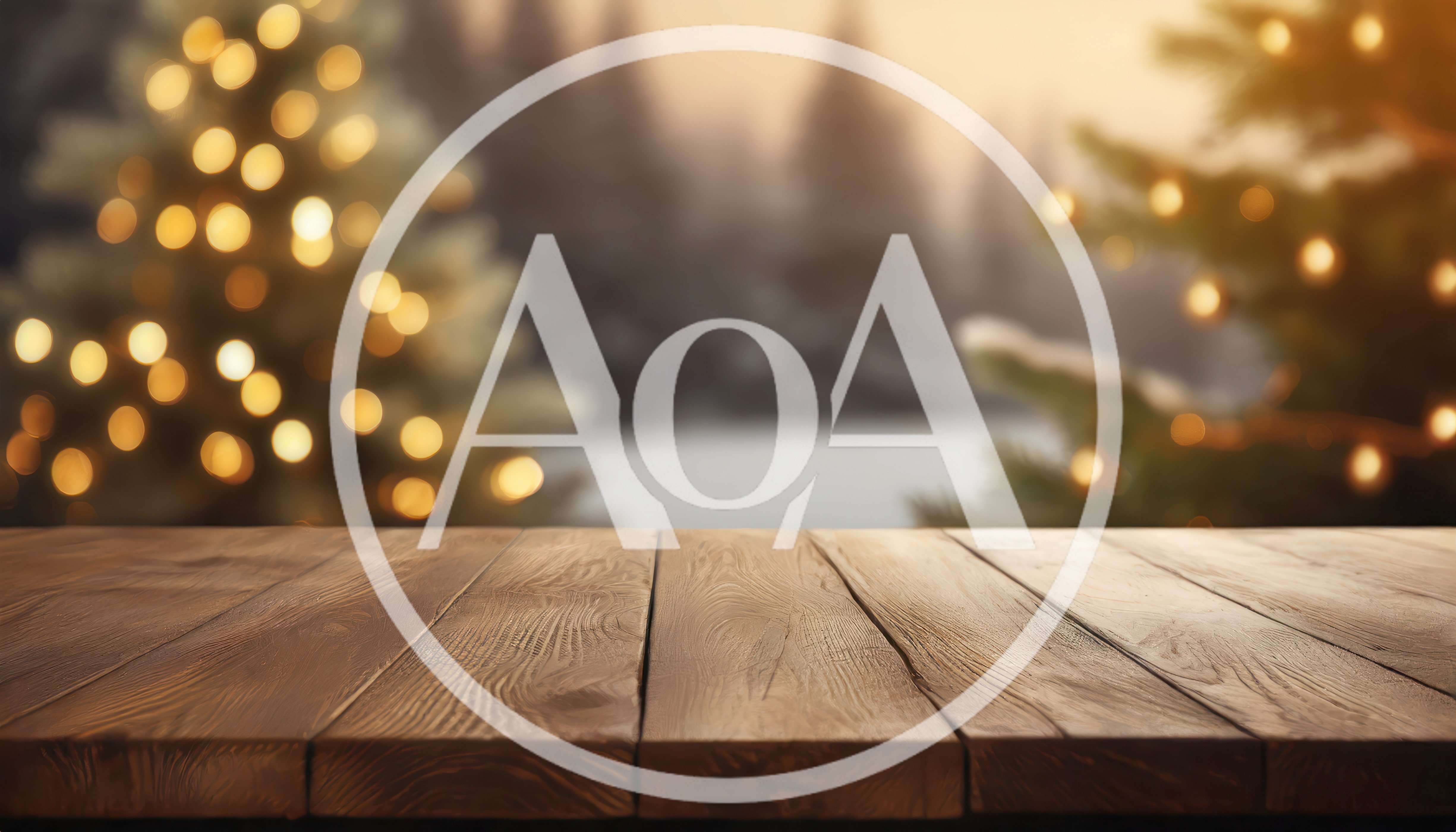 Empty Wooden Table With Blurred Christmas Tree Background