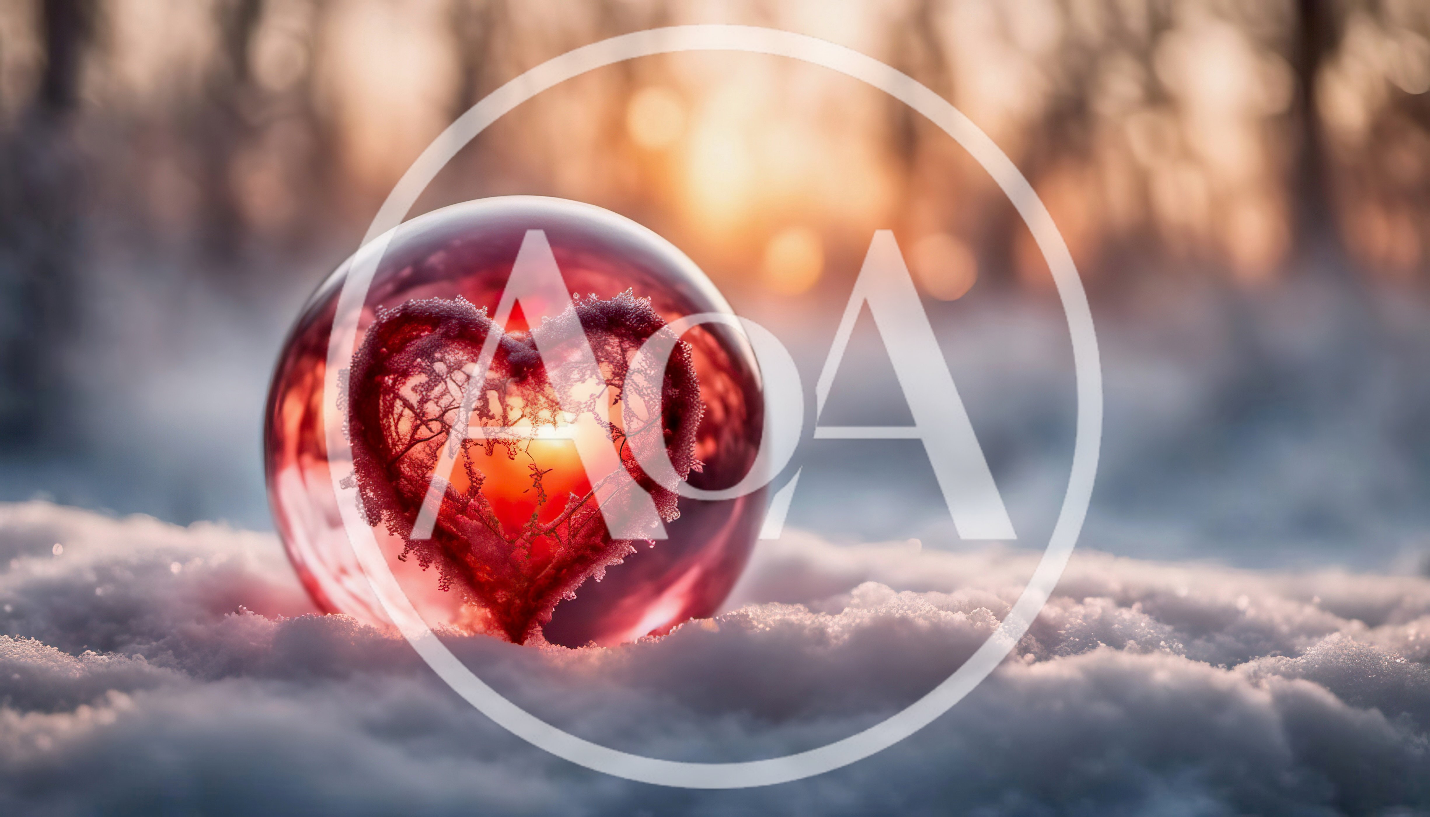 Frosted Heart Inside Glass Sphere In Snowy Landscape