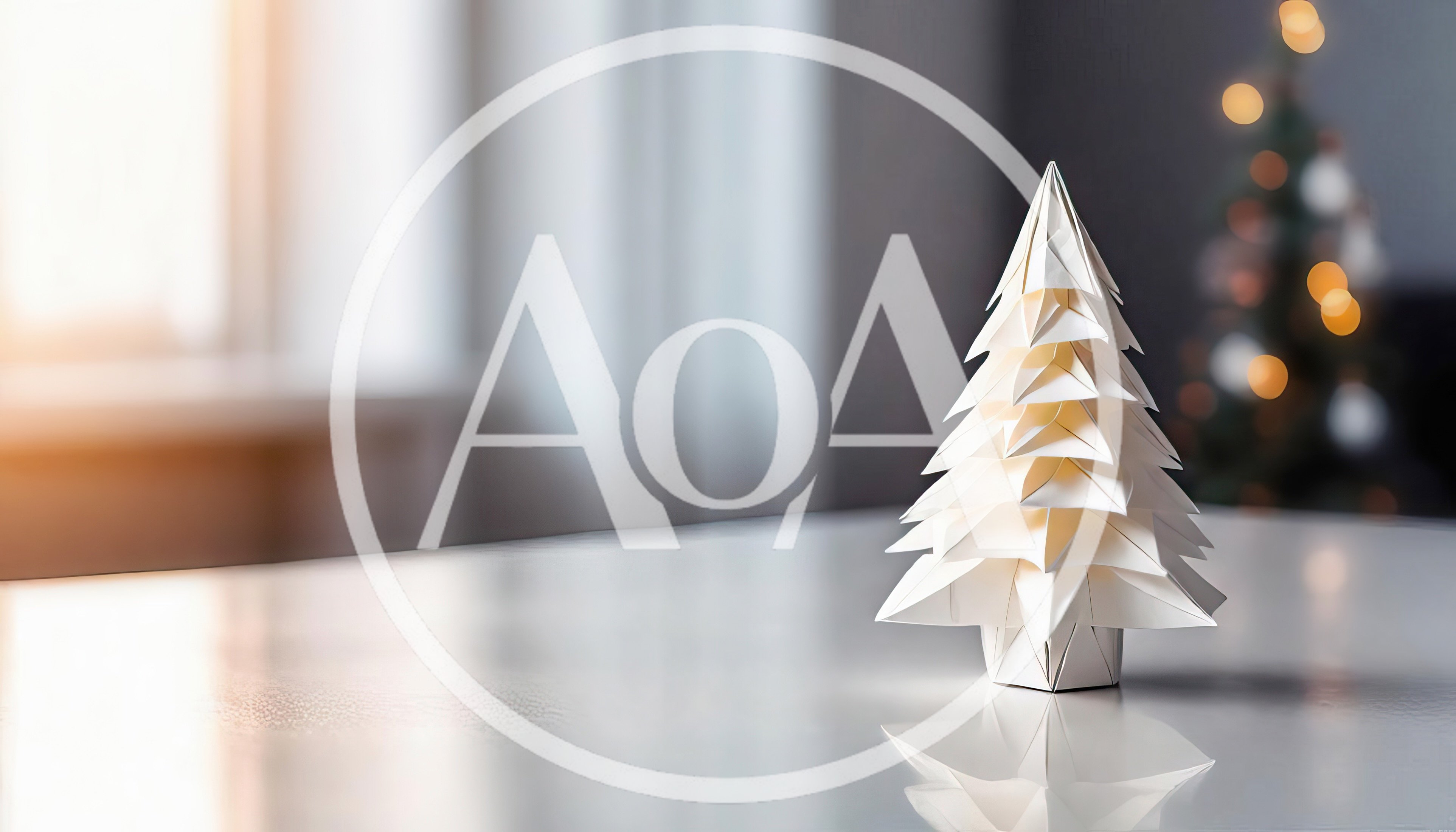 Origami Paper Christmas Tree on a Reflective Table