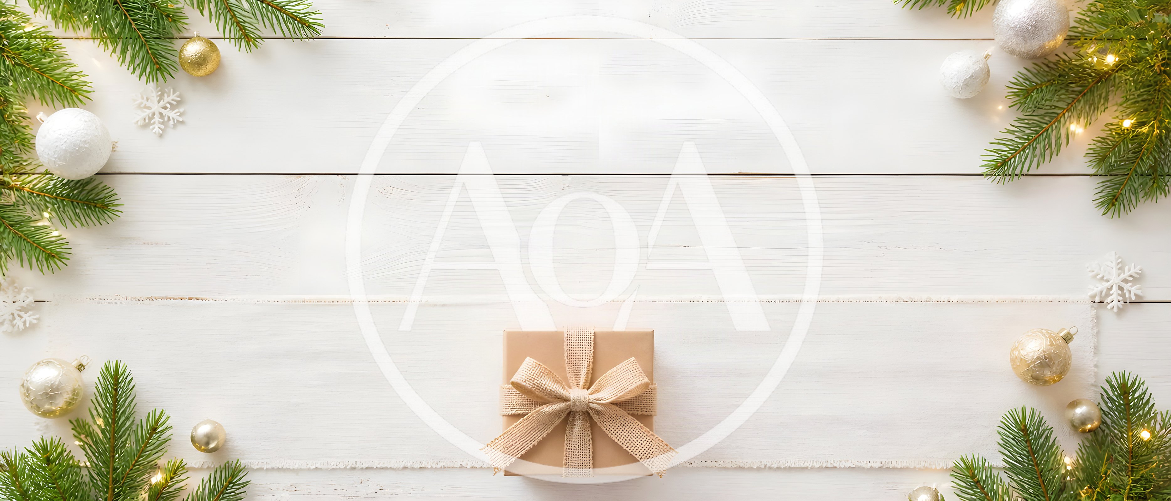 Christmas Gift Box on White Wooden Background
