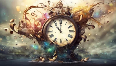 Surreal Vintage Clock With Magical Cosmic Elements
