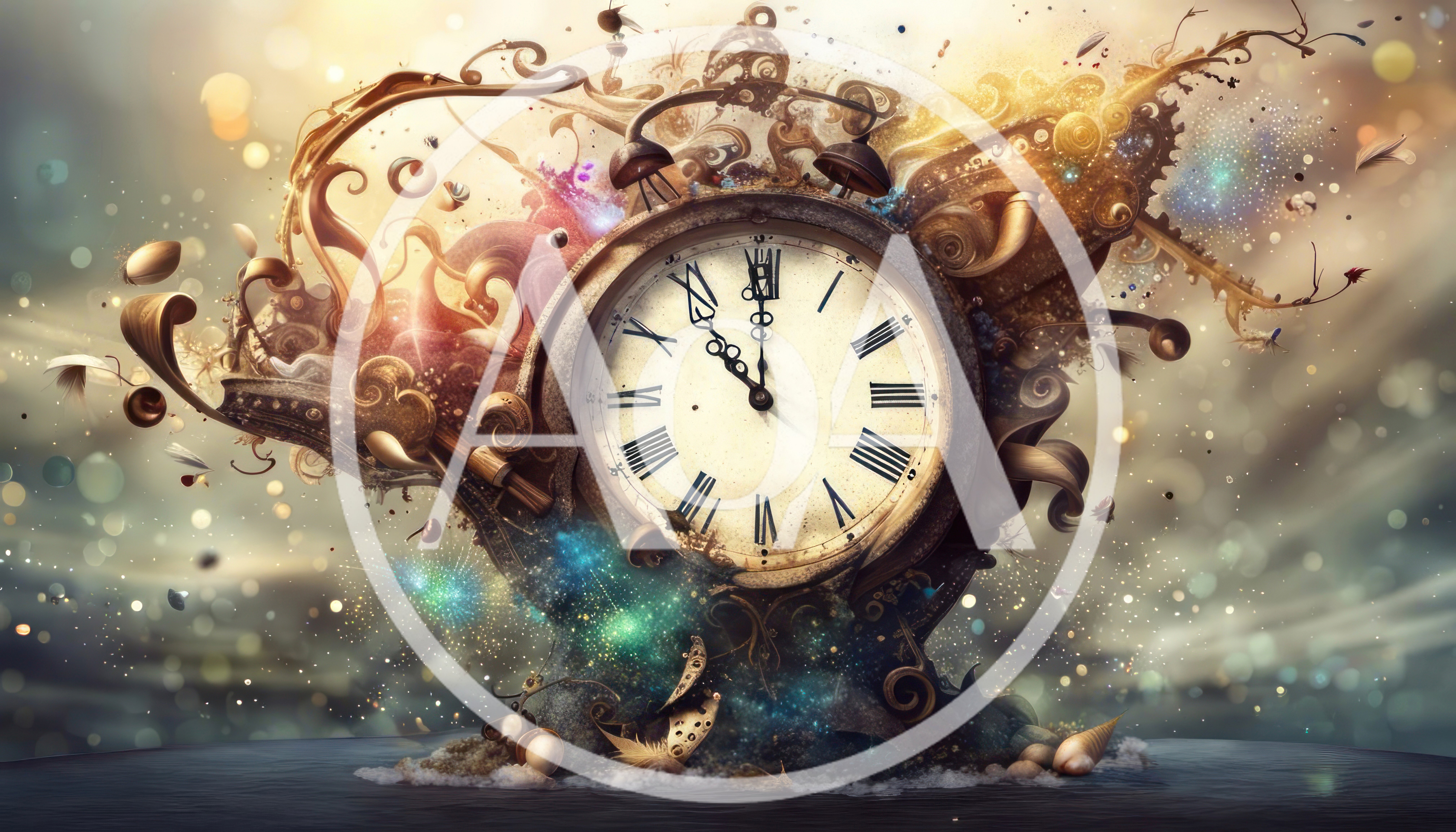 Surreal Vintage Clock With Magical Cosmic Elements